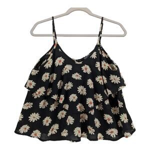 ASTR Floral Tiered Crop Top Large Sleeveless‎ Daisy Flowy Layered Overlay Ruffle
